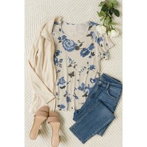 First‎ Issue Liz Claiborne Floral Print T Shirt Top Women's Large